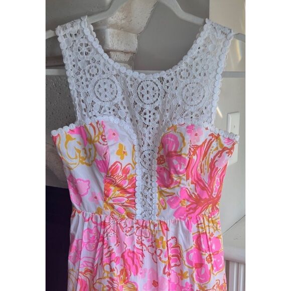 Lilly Pulitzer Reagan Dress Pink White Floral Rear Zip Sz 0 Style 20143 - Picture 5 of 15